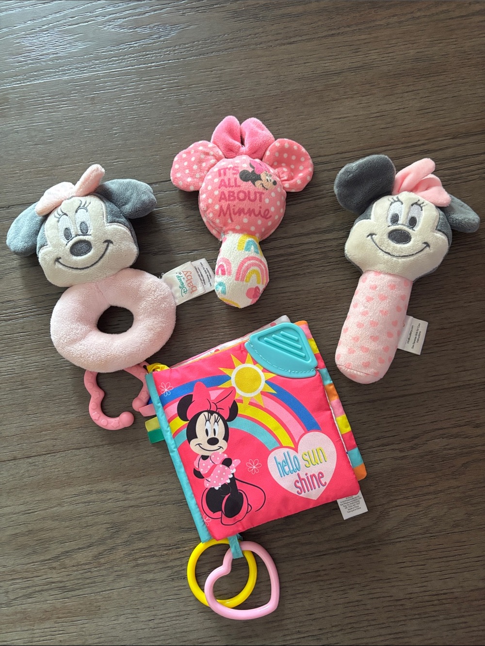 Disney Minnie Mouse Pink & Gray Plush Rattle and Soft Activity Set